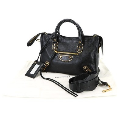 BALENCIAGA Metallic Edge City Hand Shoulder Bag Leather Black