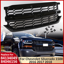 Fit Chevrolet Silverado 1500 2016 2017 2018 Front Upper Bumper Grill Gloss Black