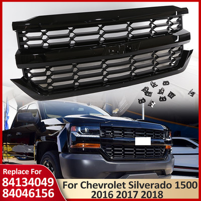 Fit Chevrolet Silverado 1500 2016 2017 2018 Front Upper Bumper Grill Gloss Black