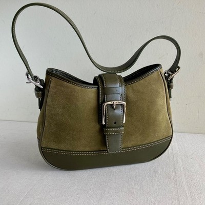 COACH Vintage Y2K Hampton Loden Hobo-Schultertasche olivfarben Wildleder...