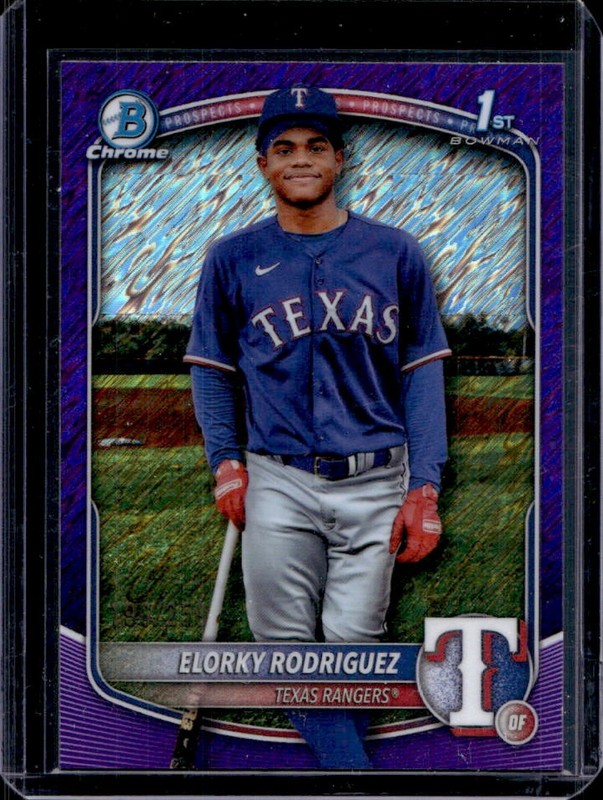 2025 Bowman Chrome Elorky Rodriguez Purple Shimmer Refractor 1st #/250 Rangers