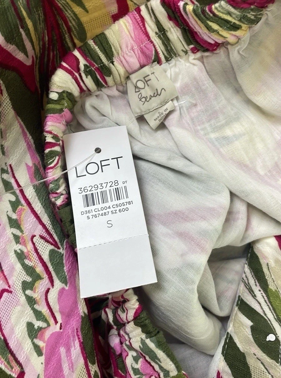 PALM ANGELS Maxi abito nuovo con etichette LOFT spiaggia taglio palma taglia S tropicale oliva e fiori rosa