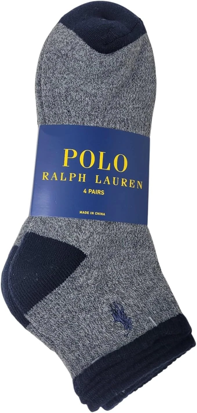 POLO RALPH LAUREN Men's 4-Pair Pack Quarter Low Ankle Socks/Navy Blue Sz 10-13