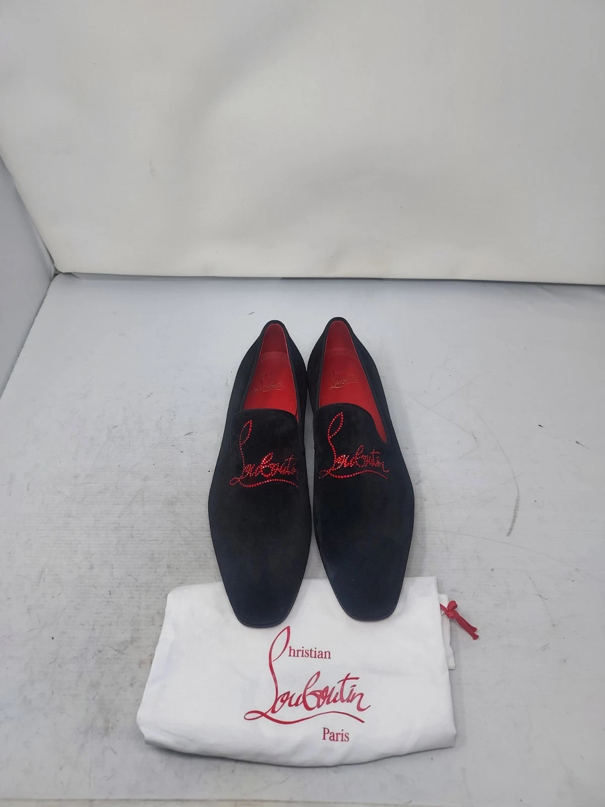 Christian Louboutin — CHRISTIAN LOUBOUTIN EU 42.5 US 9.5 NEW Black Dandelion Strass Suede Logo Loafer