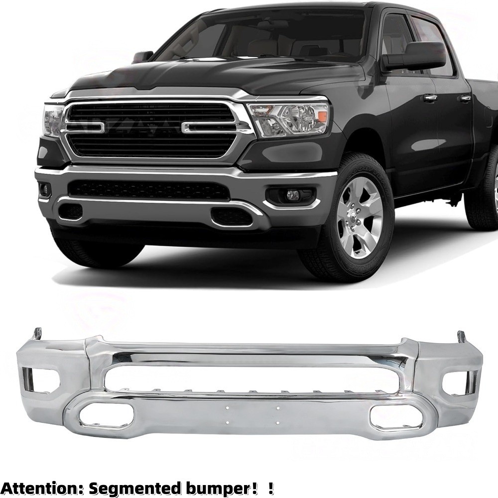 Chrome Steel Front Bumper Cover Face Bar For 2019-2024 RAM 1500 Pickup W/ Fog
