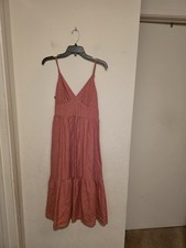 Japna Rose pink Sleeveless V-Neck Midi Dress Layered Bow Accent Size M