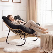 Comfy Lounge Rocker Oversized PE Wicker Patio Egg Chair With Thick Cushion