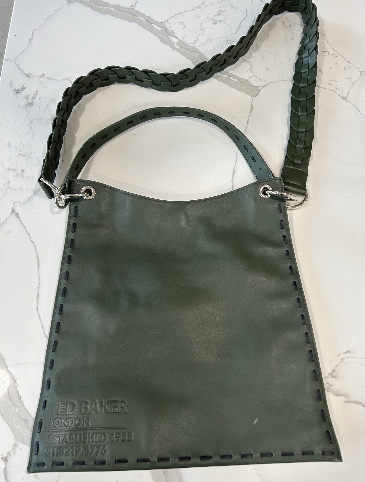 Ted Baker Solid  Olive Leather Crossbody Braidea … - image 12