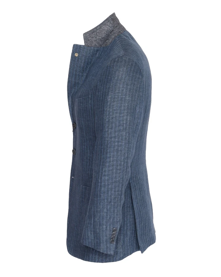 NUEVO CON ETIQUETAS ISAIA NAPOLI ABRIGO DEPORTIVO Blazer Azul Rayas Lino Puro Lujo Italia 46 Foto 2 de 4