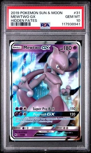Pokemon Sun & Moon Hidden Fates GX Card #31 Mewtwo PSA 10