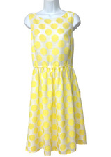 ANN TAYLOR LOFT YELLOW & WHITE POLKA DOT SLEEVELESS DRESS, WOMEN'S 8, EUC