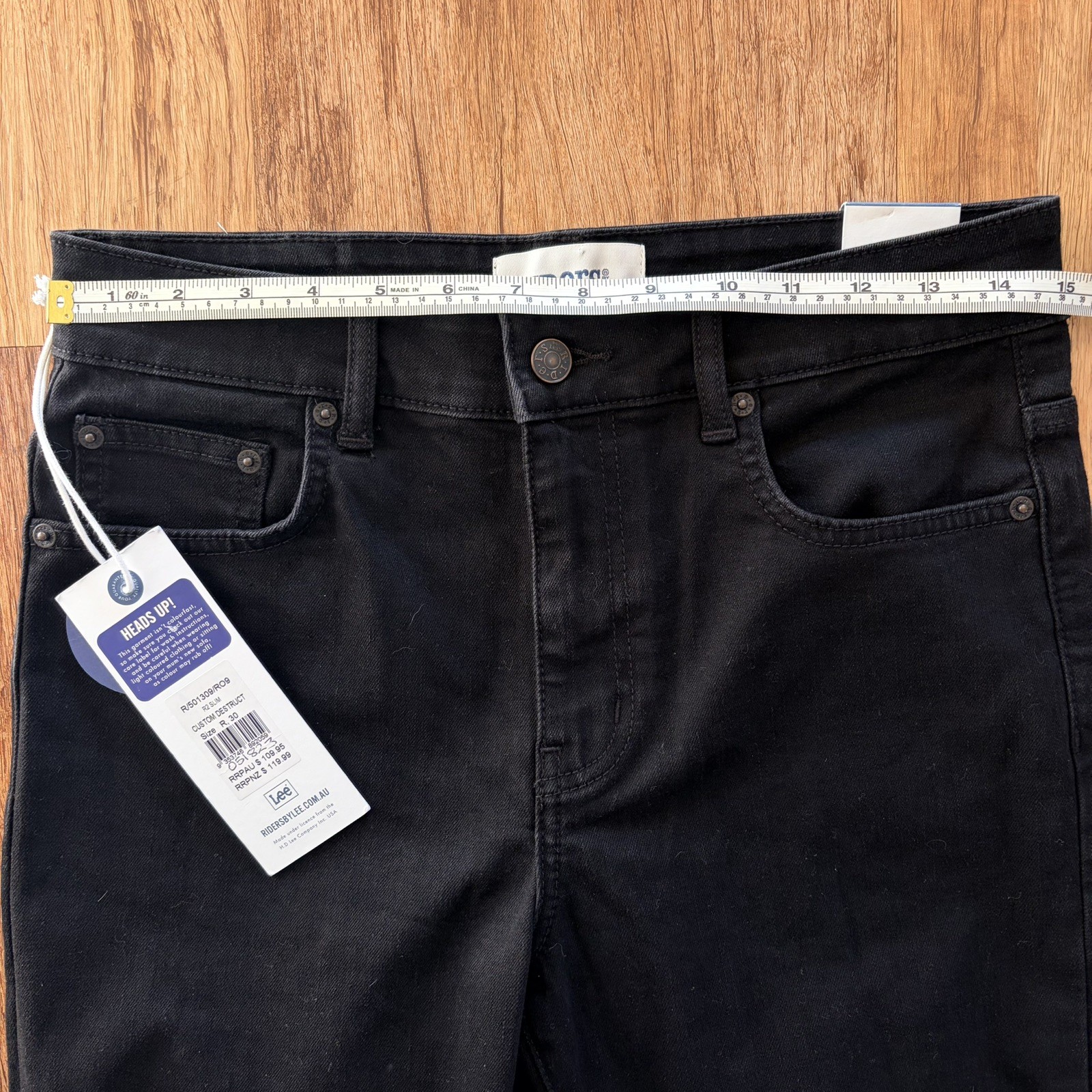 Riders By Lee R2 Slim Mens Jeans Custom Destruct Size 30W BNWT RRP $109.95 Black image 5