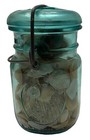 Rare Shell-Filled Ball Vtg Ideal 1776-1976 Blue Green Pint Mason Jar Eagle Logo — photo 2