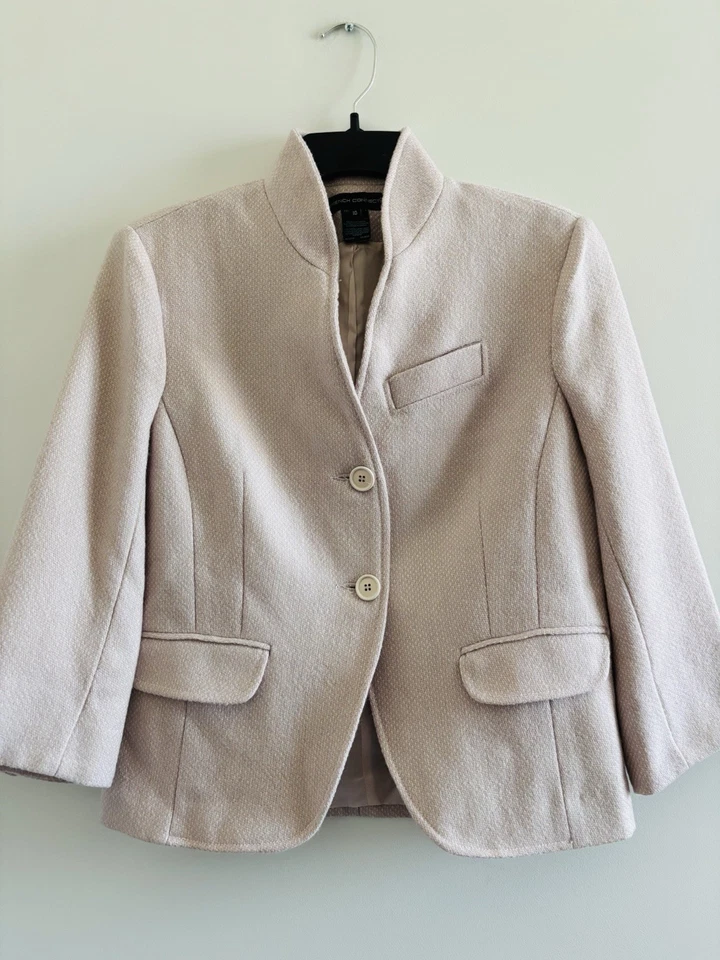 Blazer feminino Y2K French Connection lã rosa colarinho mandarim 10 escritório academia - Imagem 3 de 4