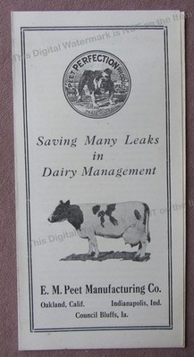 1944 E.M. Peet Manufacturing Co Brochure Dairy Management Feeding Milking etc