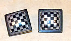 Vintage Black Silver Checkerboard Square Half Dome Clip Earrings Costume Jewelry — photo 1