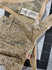 VTG. Victoria  s Secret Thong Panties Size L Beige Front Floral Lace Rose - New