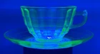 Uranium / Vaseline BLOCK OPTIC COFFEE CUP and SAUCER Green Depression Glass