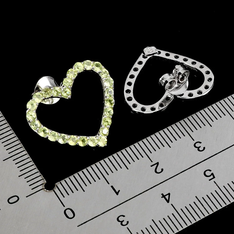 925 Sterling Silver Earrings Round Peridot Heart Natural Gemstone Jewelry - Image 3 of 4