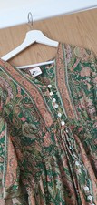 New Silk Green Boho Freesize Maxi Dress Flutter Sleeve 8 10 12 14 16