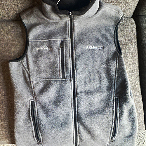 Eddie Bauer Gray Full Zip Vest Embroidered J.P. Morgan Logo Men's M