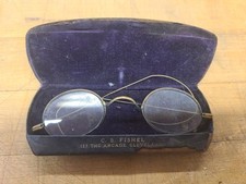 Antique Gold Wire Frame EYEGLASSES w/Case, c.1870