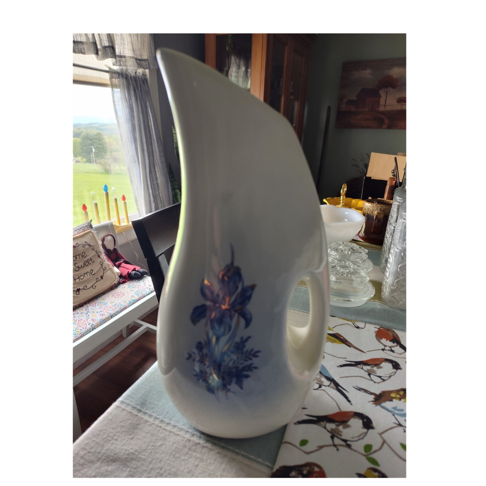 White Blue Ceramic Decorative Vase Floral Pottery Glossy Finish 12 Inch