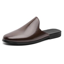 Men's Flats Shiny Leather Slippers Casual Dress Mules Slides Slingback Shoes Man