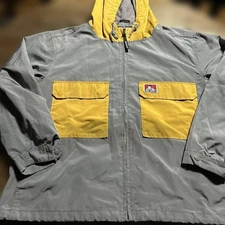 Ben Davis Nylon Mountain Parka Jacket Khaki Gray Size L Hooded Full Zip Japan