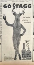 1955 newspaper ad for Stagg Kentucky Bourbon - Stag "Man" hoists cocktail