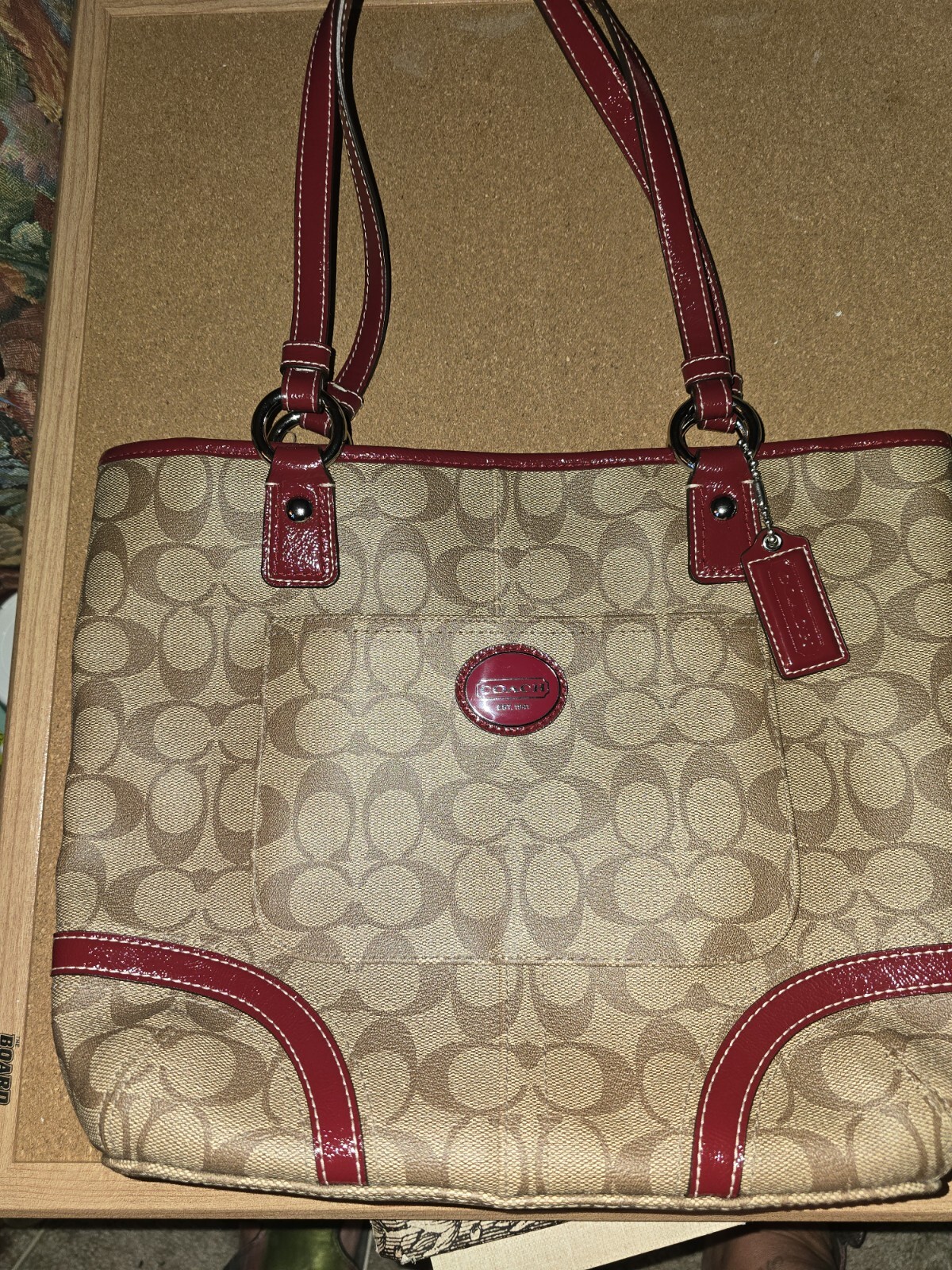 Coach Khaki Crimson Peyton Tote Bag New Without Tags F189917