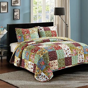 4pc Vintage Garden Queen Patchwork Quilt Set Bedding Package