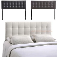 Modern King Vinyl Headboard Button Tufted Upholstered Brown, Black, White