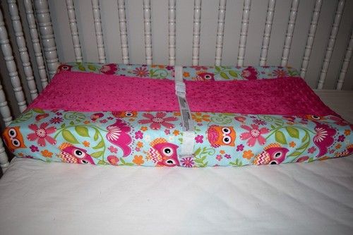32" CHANGING PAD COVER M/W PINK CHEVRON OWLS & PINK MINKY DOT FLEECE FABRIC - Picture 2 of 2
