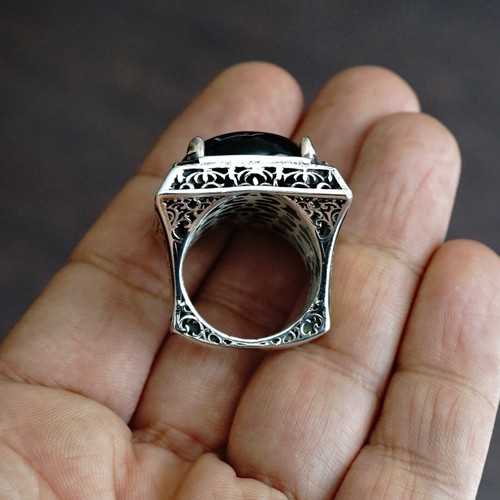 Large Black Onyx Gemstone Ring Mens Handmade Jewelry solid Sterling Silver 925 - Picture 8 of 10