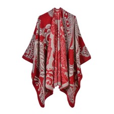 Street Geometric Lattice Flower Pattern Imitation Cashmere Warm Shawl Cloak
