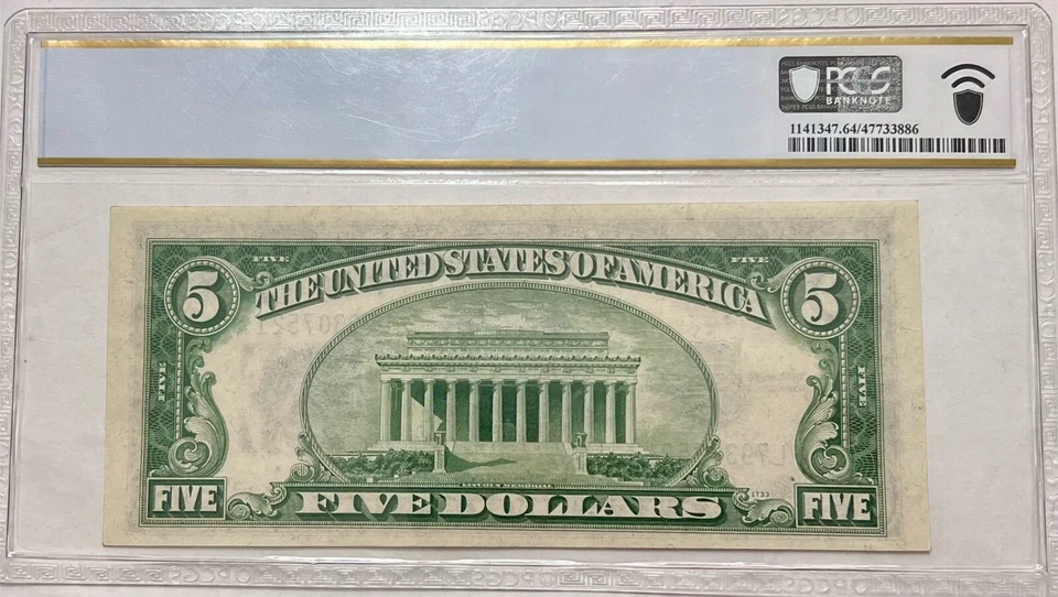 Five Dollar Silver Certificate 1934 B PCGS Choice Uncirculated PPQ $5 Fr 1652 - Image 2 of 4