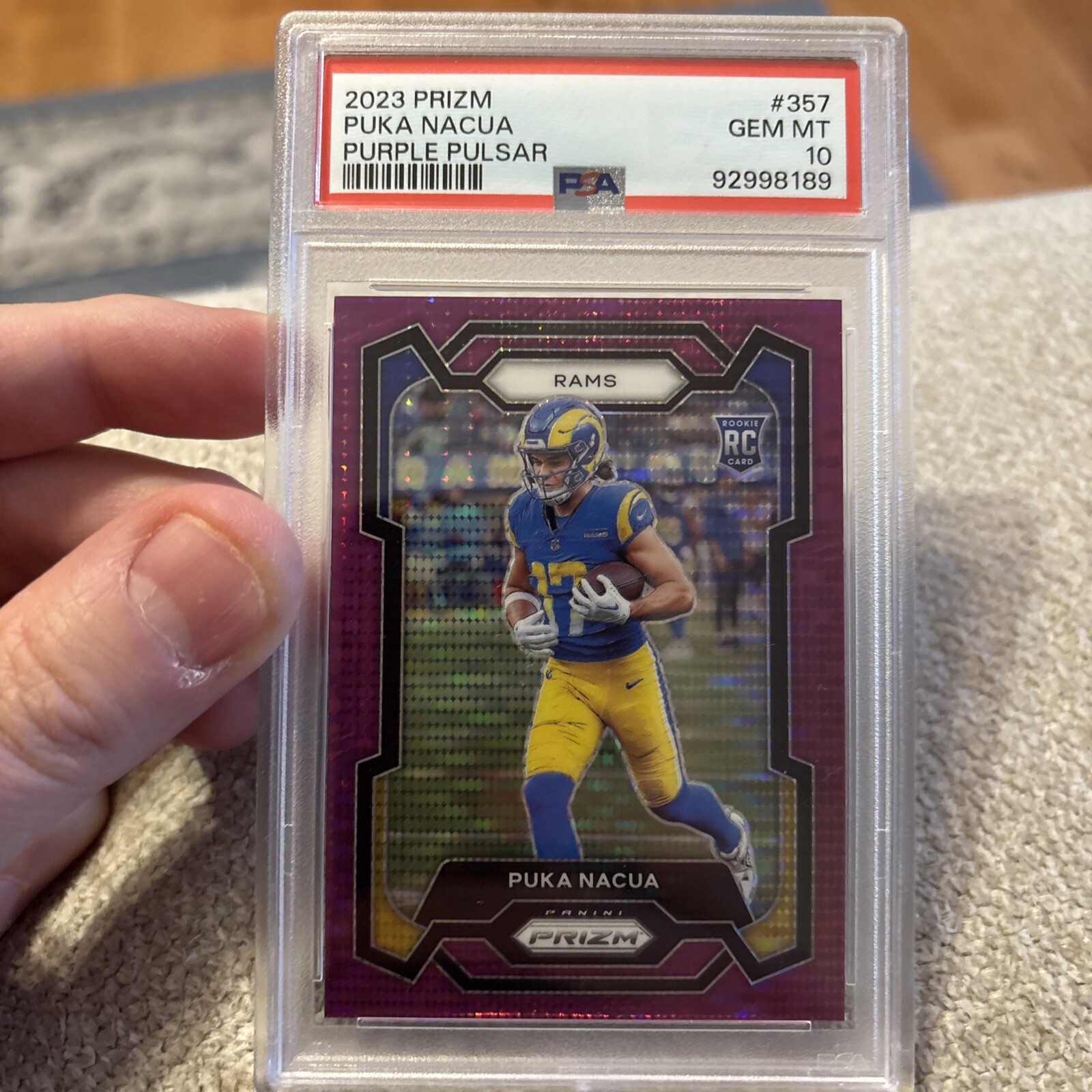 2023 Panini Prizm #357 Puka Nacua Purple Pulsar PSA 10 Rookie Card Rams