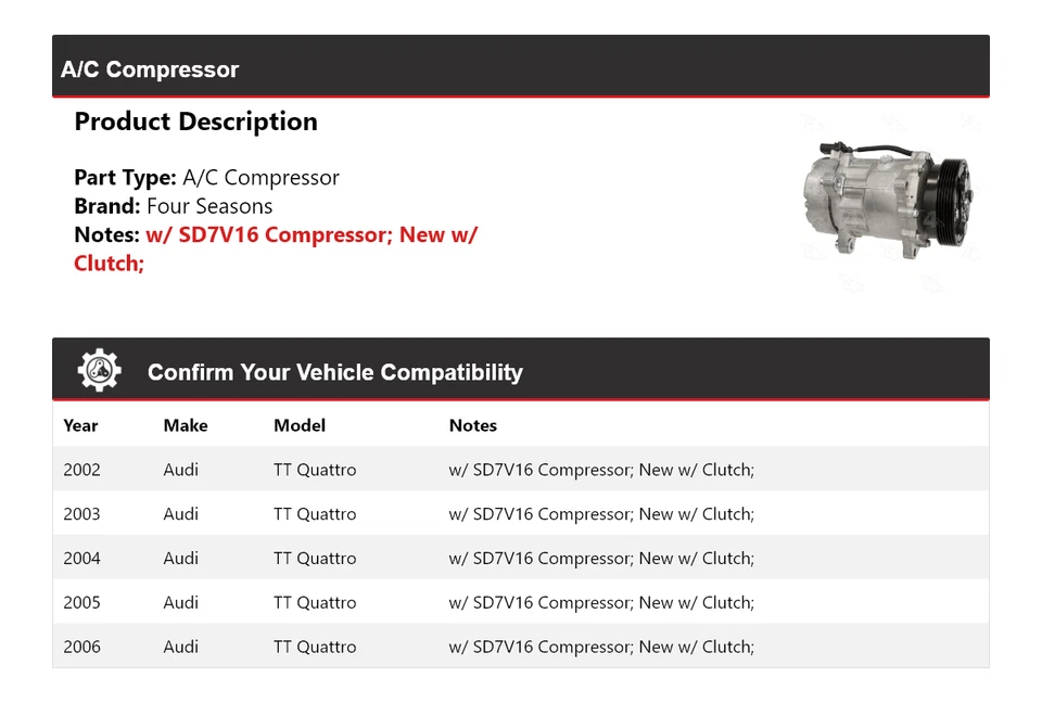 For 2002-2006 Audi TT Quattro A/C Compressor 4 Seasons 2003 2004 2005 - Image 2 of 4