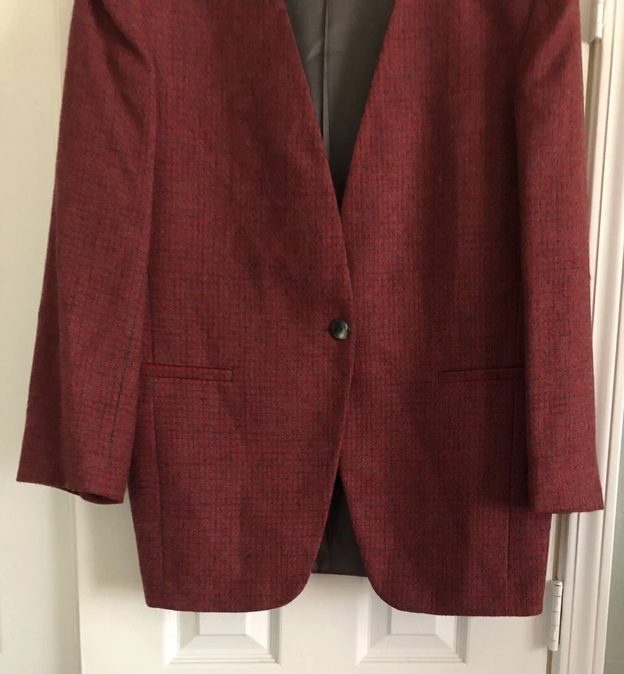 Jones Wear Falda Traje Rojo/Gris Diseño Pata de Gallo Chaqueta Sin Cuello 100% Lana 16 Foto 3 de 4