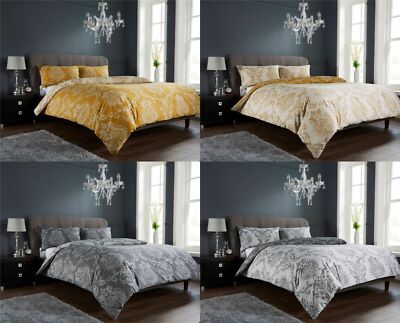 Royal Damast Bettdecke Quilt Cover Set, Bettwäsche Double King Size, Grau Gold (LW)
