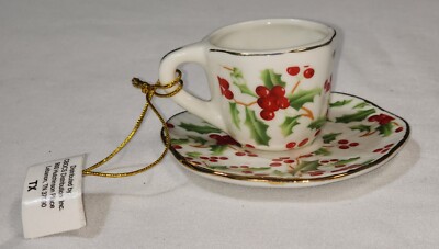 NEW CBOCS Distrib. Vintage Porcelain Tea Cup & Saucer Christmas Ornament