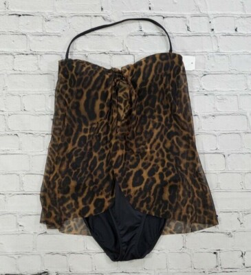 Lauren Ralph Lauren Ocelot Leopard WOMENS 2 Flyaway Strapless One Piece Swimsuit