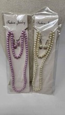 2 sets of kids simulated pearl stretchy jewelry fashion dress up purple white J1
