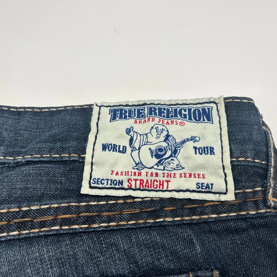Nuevos pantalones de mezclilla para hombre True Religion pierna recta punto látigo oscuro talla 42 Foto 2 de 4