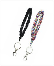 Braided Mini Seed beaded with crystal wristlet keychain key fob