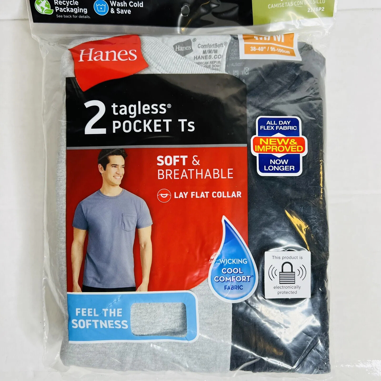 Hanes 2Pack 2176P2 Men's ComfortSoft Tagless Pocket TShirts 3840