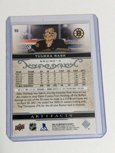 2021-22 UD ARTIFACTS TUUKKA RASK SILVER SPECTRUM VARIANT #d /299 CARD #66 - Picture 2 of 2