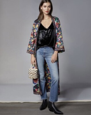 Alice + Olivia NEW Lynn Side Slit Floral Print Long Kimono