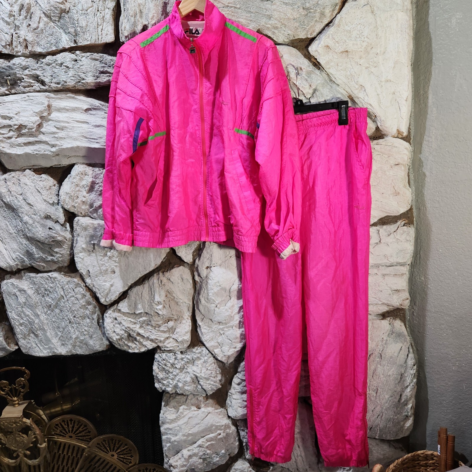 Set 2 pezzi vintage Fila frangivento rosa Barbiecore da donna taglia 4